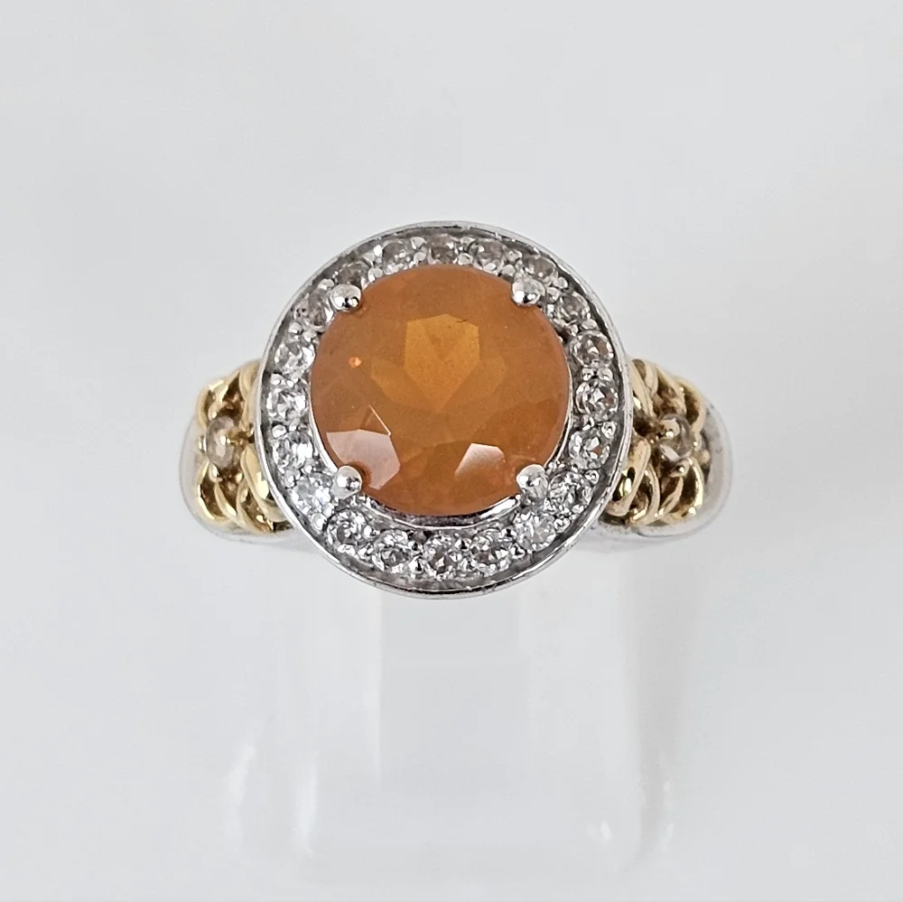 Victoria Wieck Fire Opal & White Topaz Ring Sterling Silver 14k Vermeil Size 7! - Picture 5 of 7